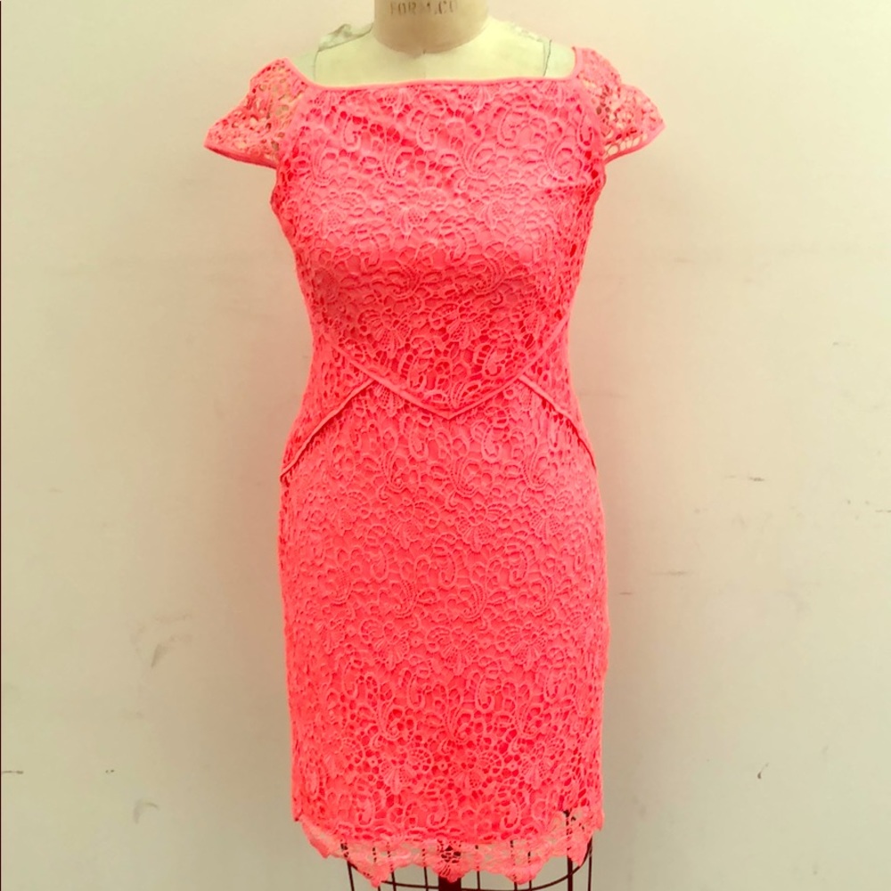 Neon pink dress, perfect for a cocktail party!